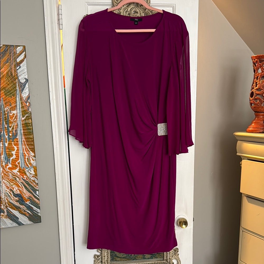 J.B.S. Pink Sheath Dress with Bell Sleeves and Cowl Neck
